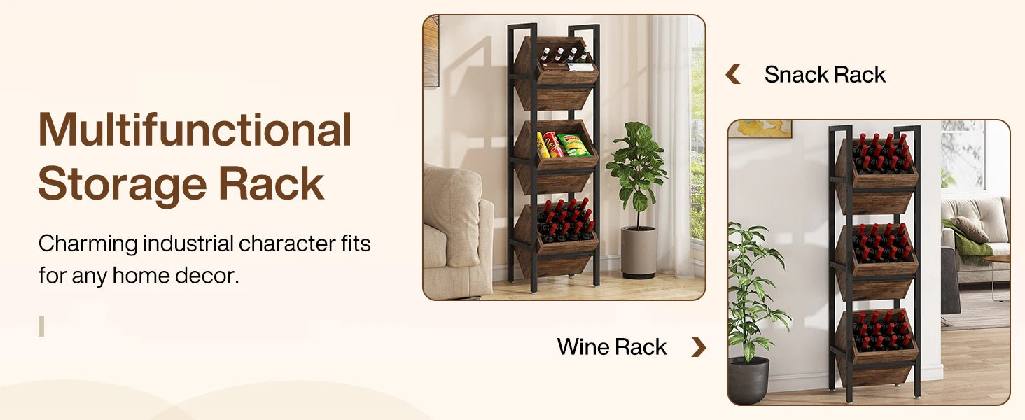 Tribesigns Wine Rack Freestanding Floor, 3 Tier Wooden Wine Storage Stand, Wobble-Free Wine Holder Display Shelf