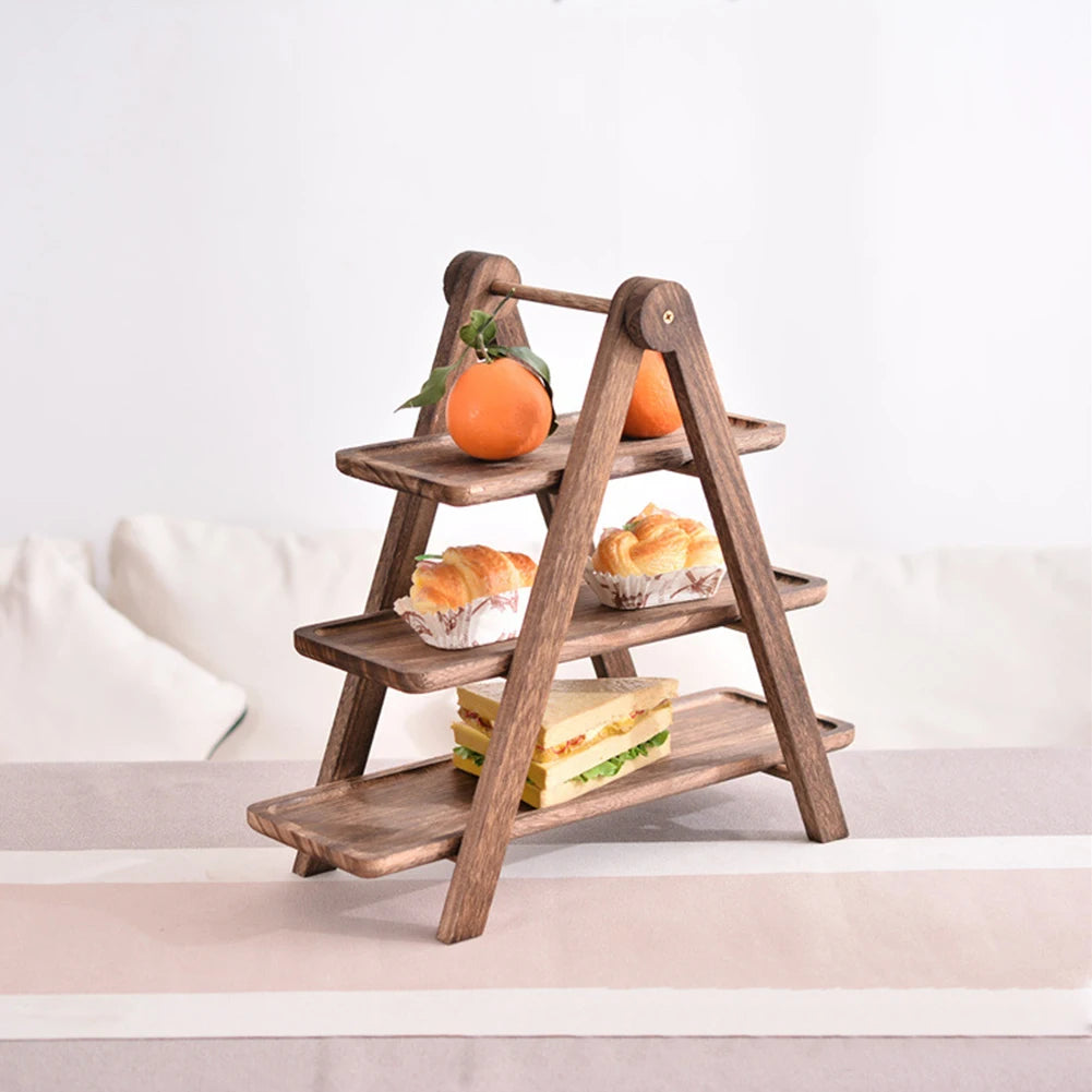 2-Piece Wooden 3-Tier Serving Tray – Multi-Function Rectangular Platter