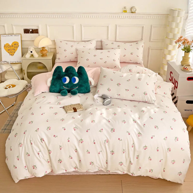 3-Piece Plant Print Duvet Set – Duvet Cover with Pillowcases
