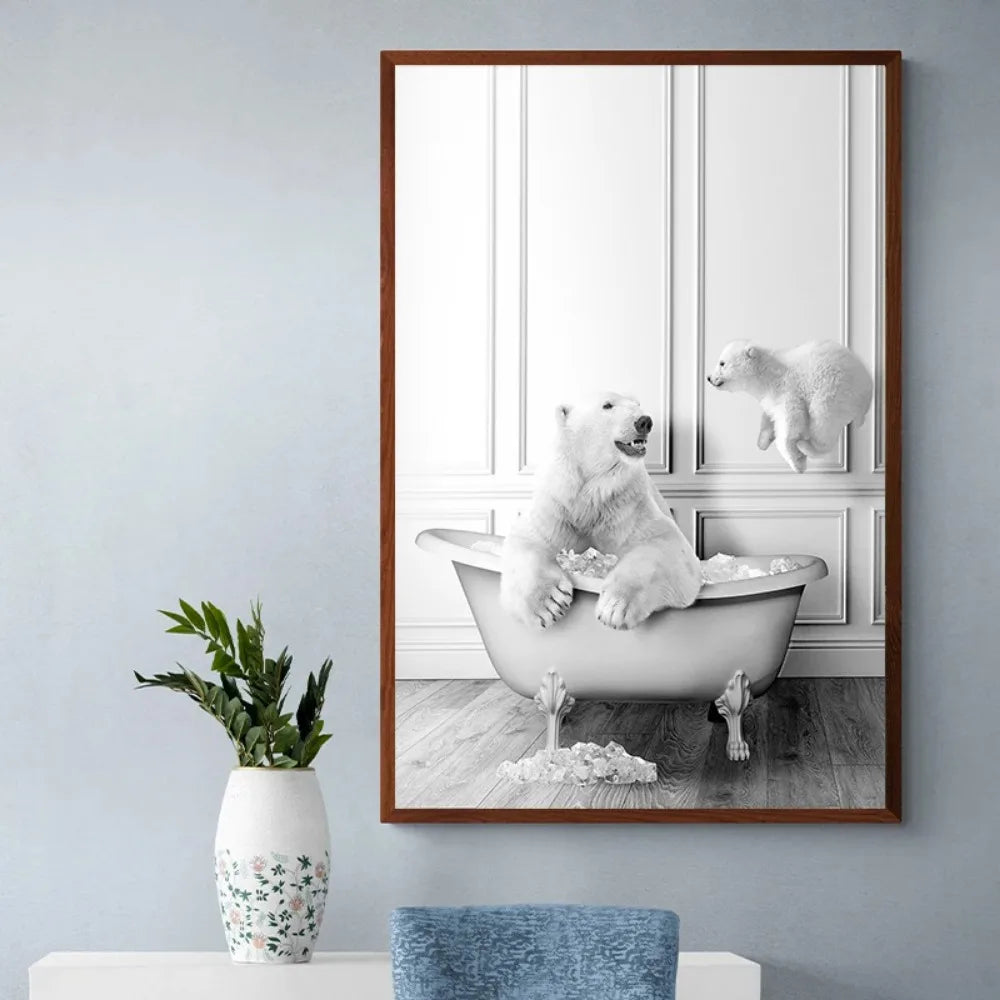 Animal Bath In Bathtub Poster Canvas