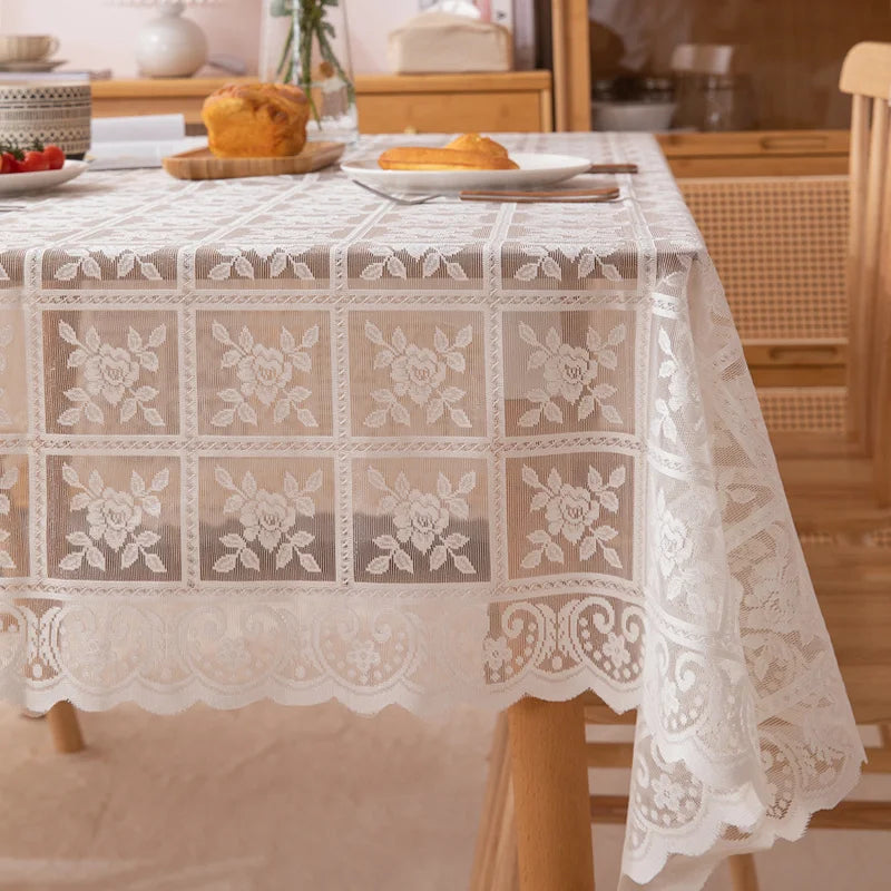 Beige Lace Embroidered Tablecloth