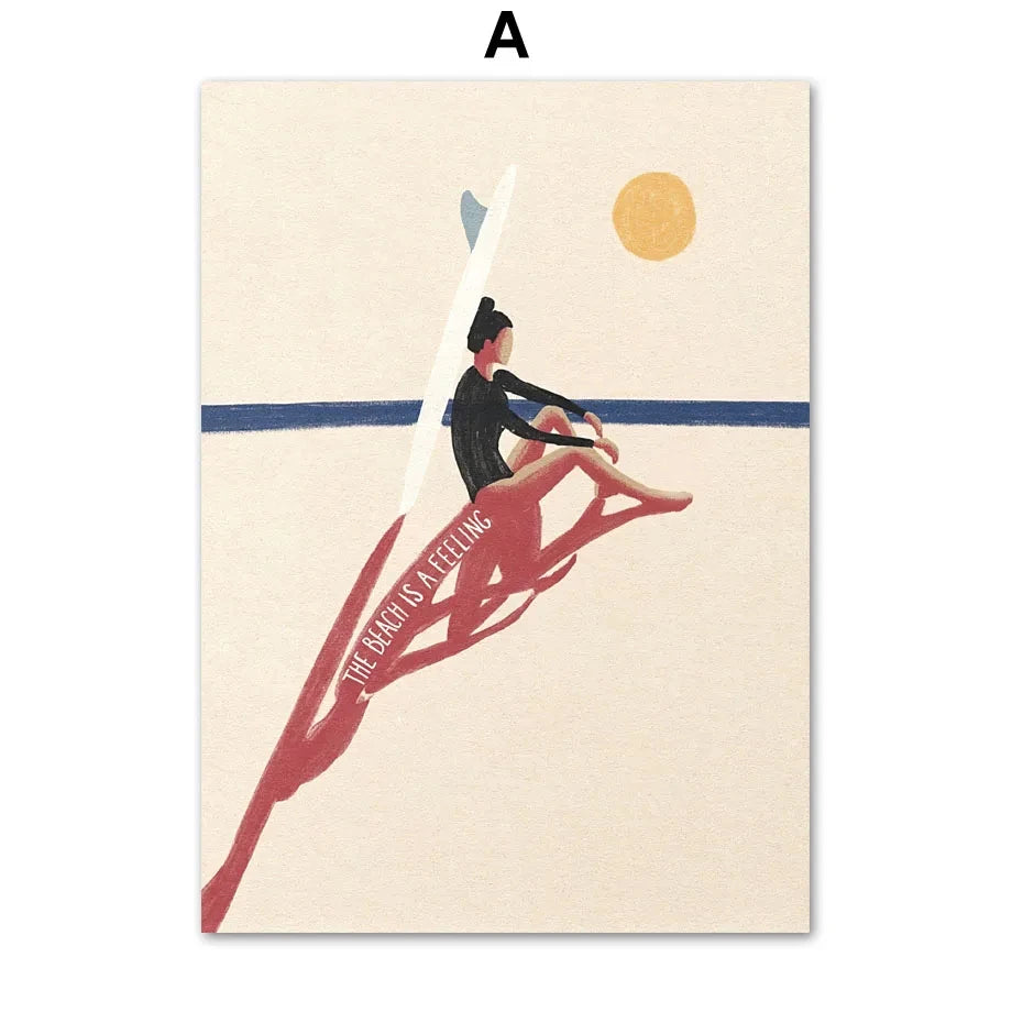 Beach Boho Canvas – Minimalist Surf & Sun Wall Art Print