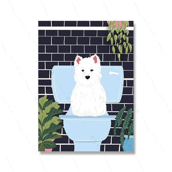 Polar Bear & Dog Canvas – Minimalist Toilet Wall Art