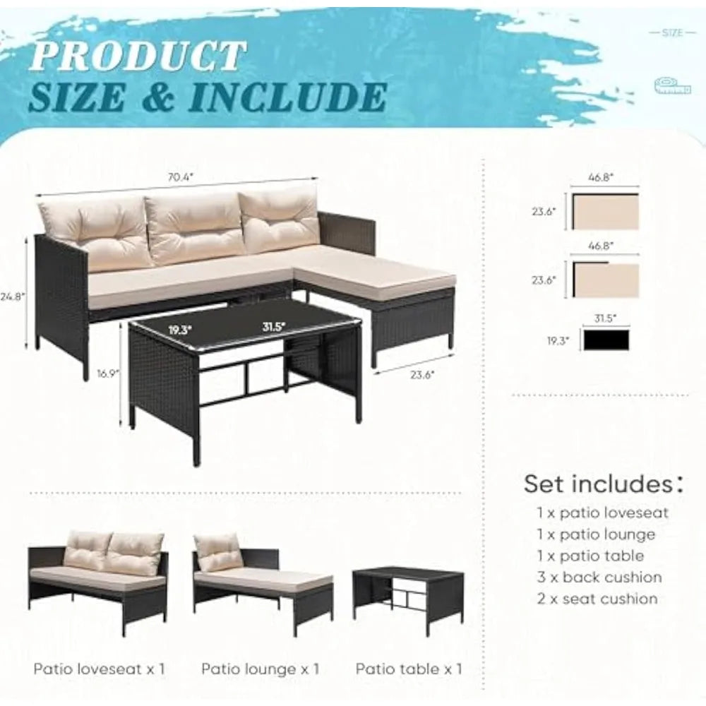 3-Piece Outdoor Patio Furniture Set