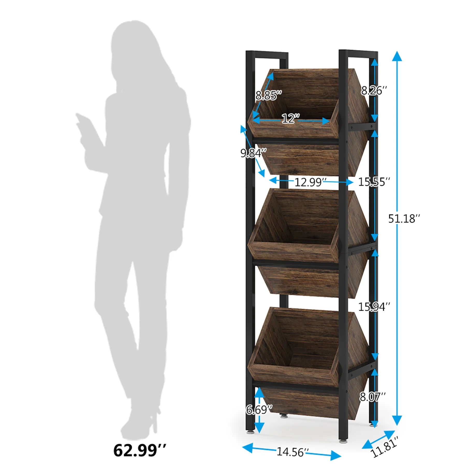 Tribesigns Wine Rack Freestanding Floor, 3 Tier Wooden Wine Storage Stand, Wobble-Free Wine Holder Display Shelf