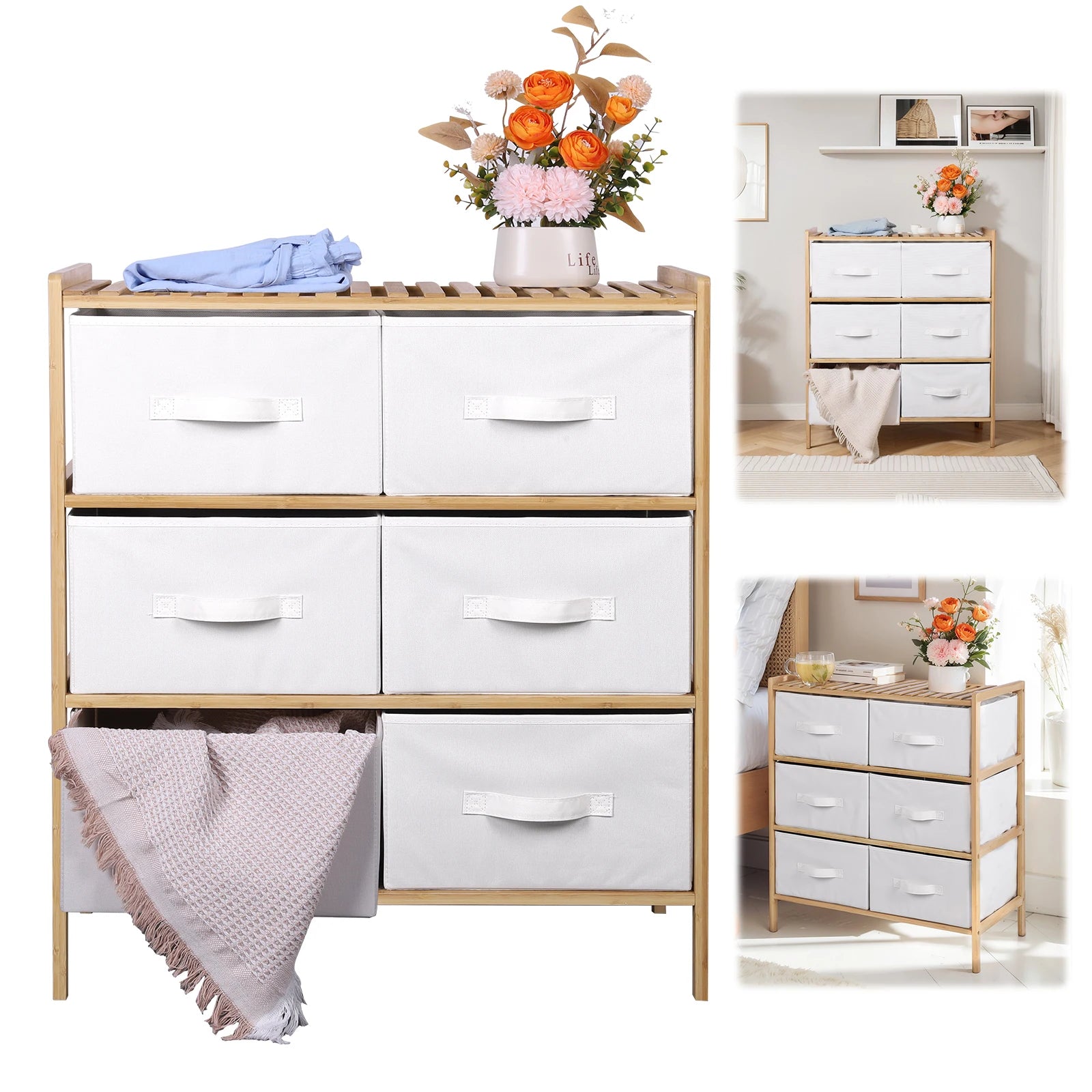 Quilt Storage Shelf with 6 Baskets – Multifunctional Wooden Organizer