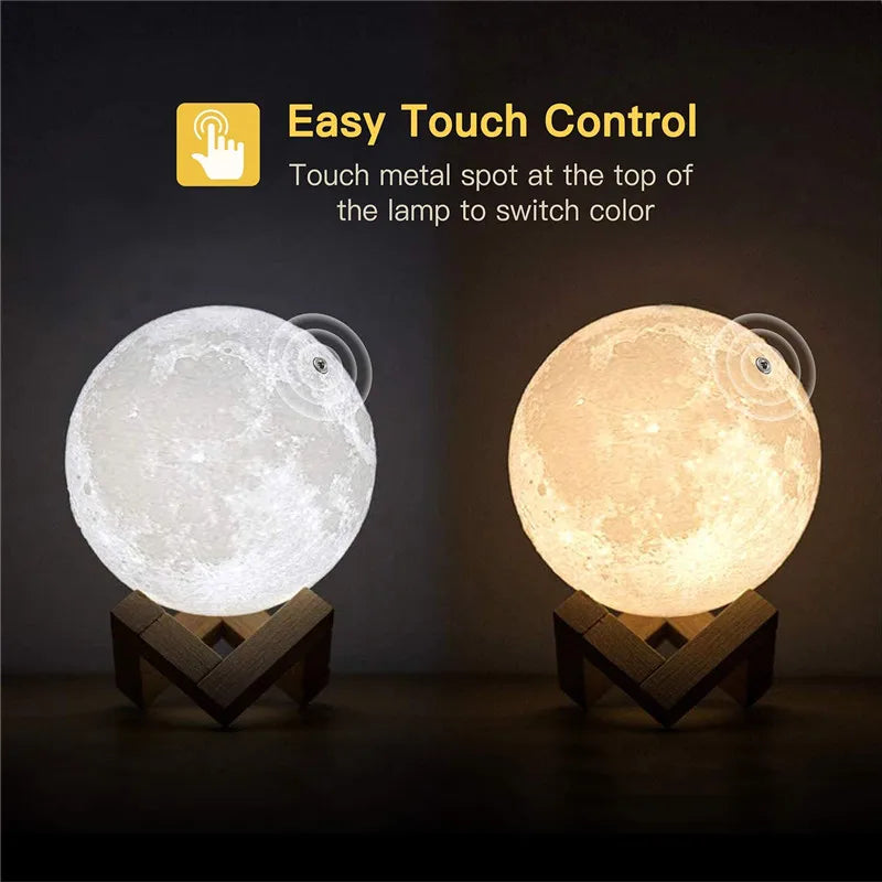 3D Moon Lamp – Rechargeable LED Touch Night Light