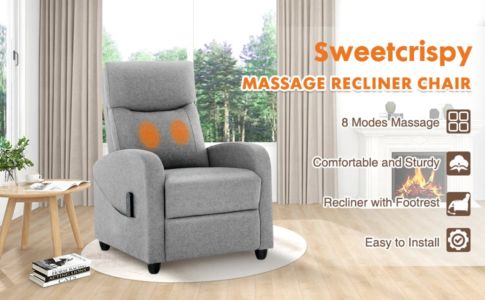 JHK Recliner Massage Sofa – Adjustable Fabric Living Room Chair