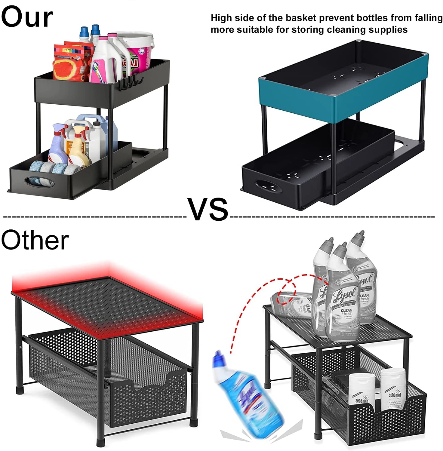 2-Tier Under Sink Sliding Organizer – Hanging Cabinet Storage Rack