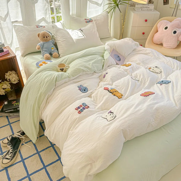 Cotton Towel Embroidery Bedding Set – Animal Paradise Design