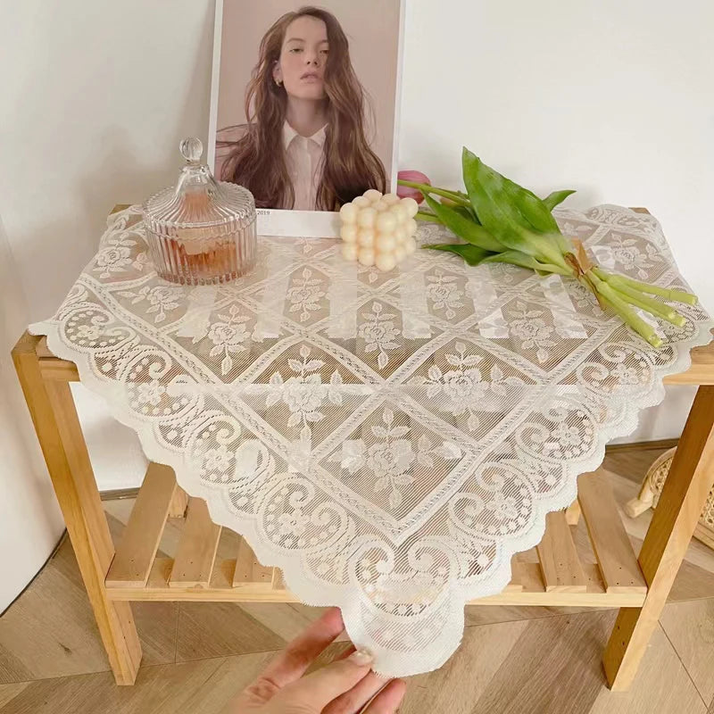 Beige Lace Embroidered Tablecloth