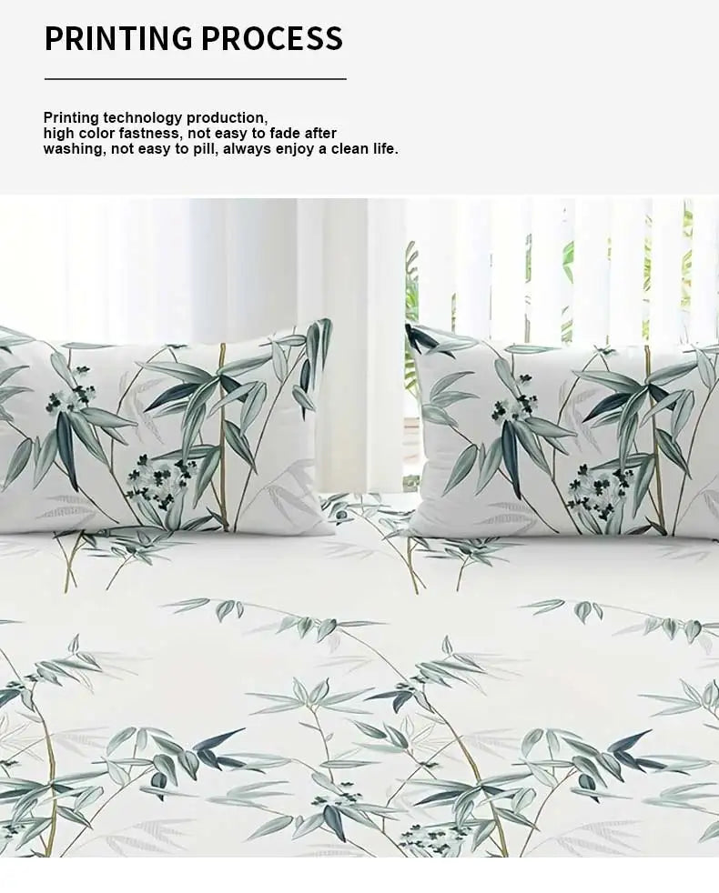 3-Piece Bamboo Leaf Fitted Sheet Set – Soft & Hypoallergenic Bedding
