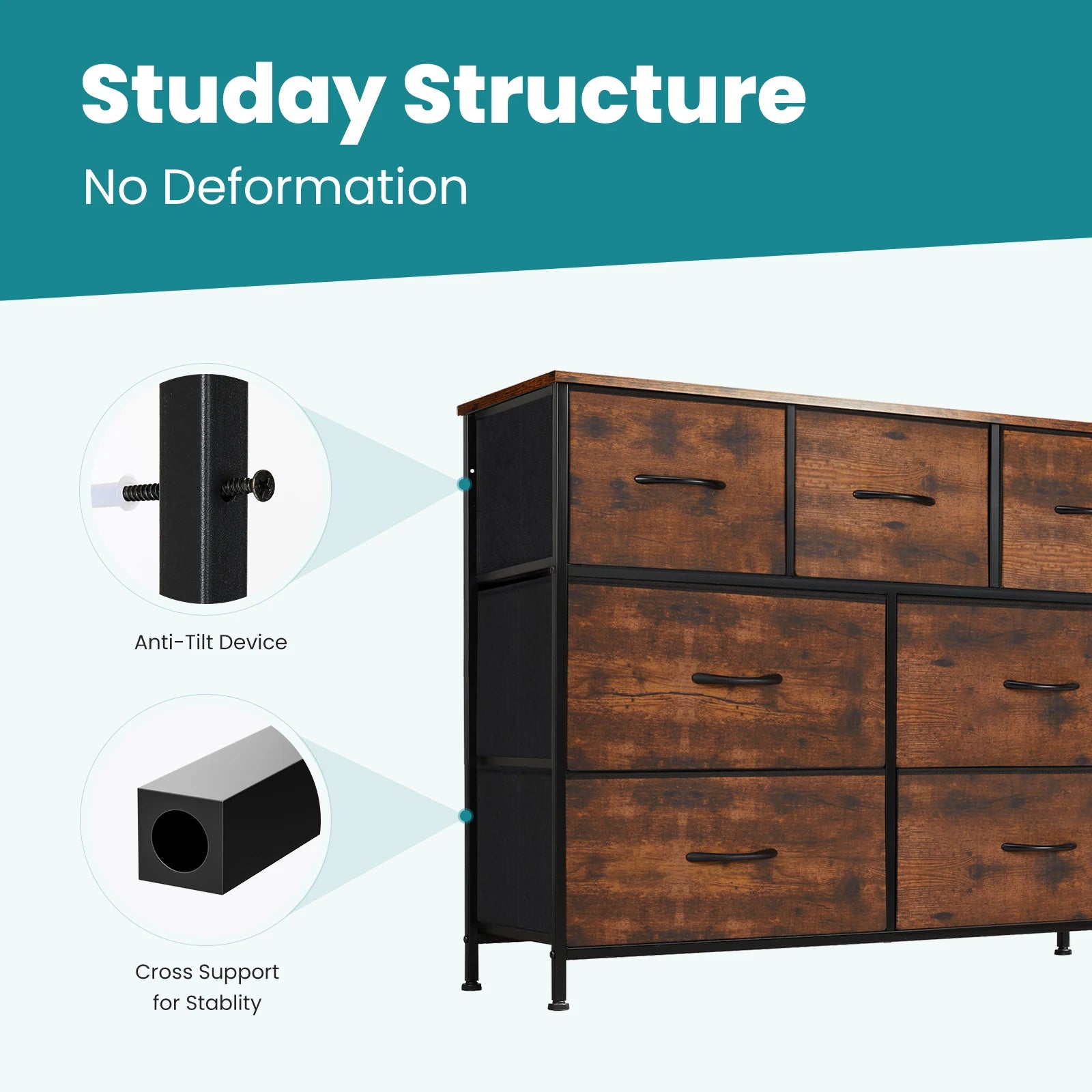 JHK 7-Drawer Fabric Storage Dresser