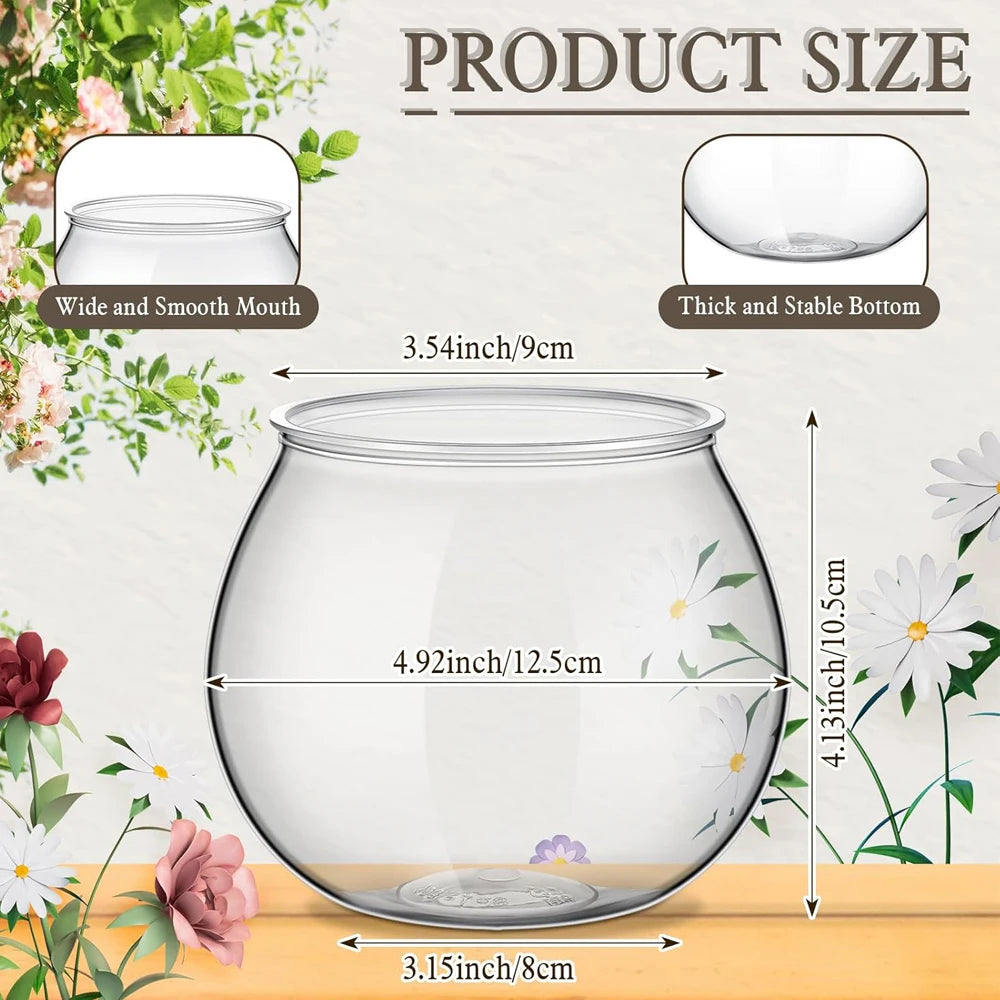 Clear Plastic Fish Bowl – Heavy-Duty Round Centerpiece Vase